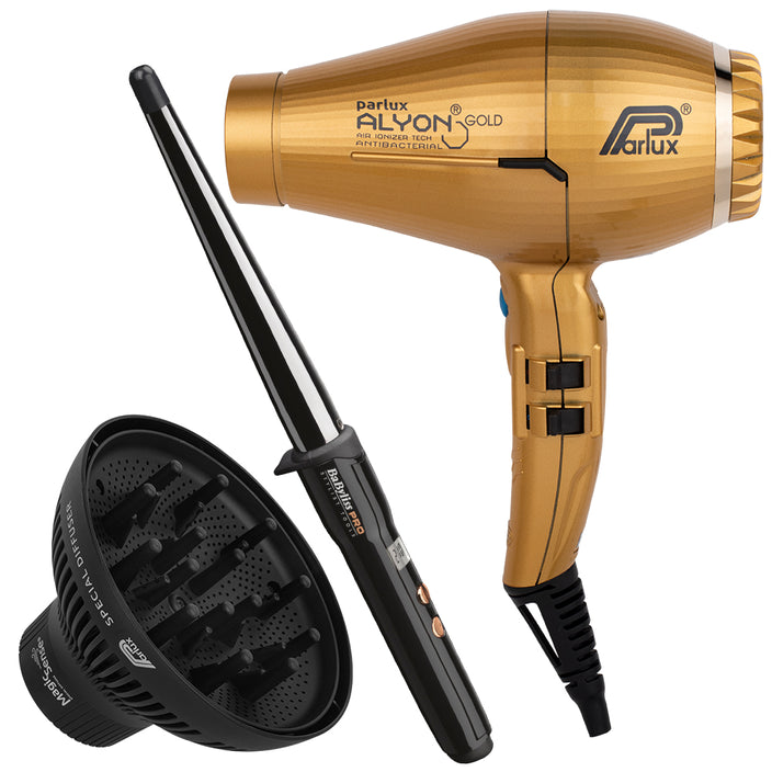 Alyon Dryer Gold with Diffuser with Free Ceramic Conical Curler 25mm-13mm